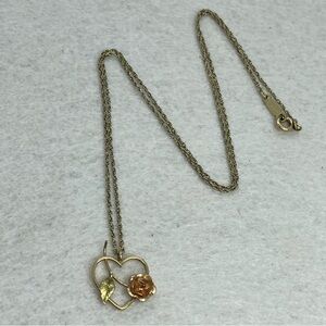 Vtg Krementz Rose Gold Plated Floral Heart Shaped Pendant Chain Necklace